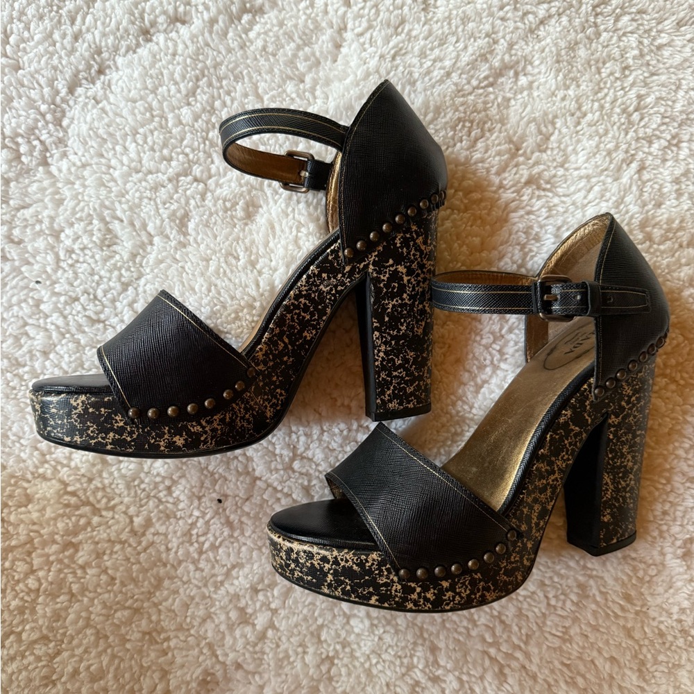 Prada Black and Gold Studded Heels